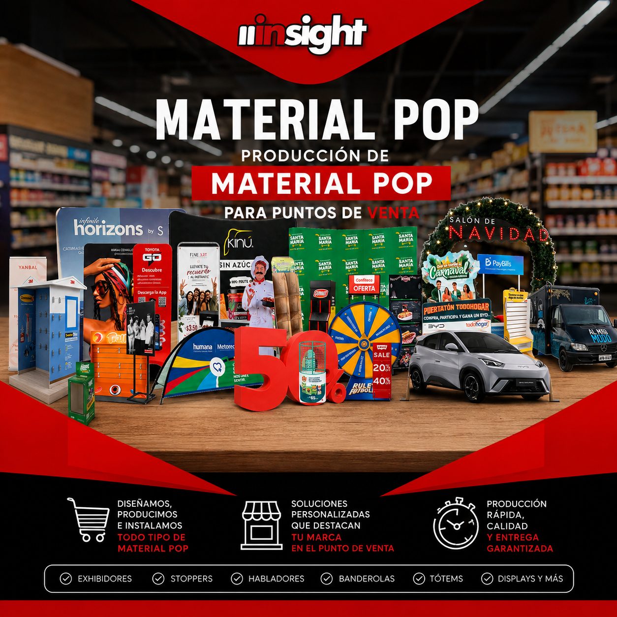 Material POP para puntos de venta en Quito - Insight Ecuador